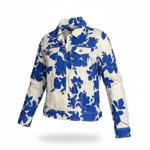 Cynthia Rowley Women's 100% Linen Cobalt Blue Floral Button Down Jacket - Large